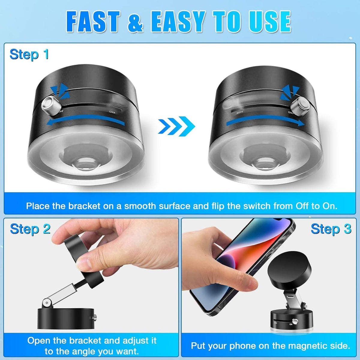 Vacuum Magnetic Suction Cup Folding Swivel Stand – Double-Sided Universal Mobile Phone Holder