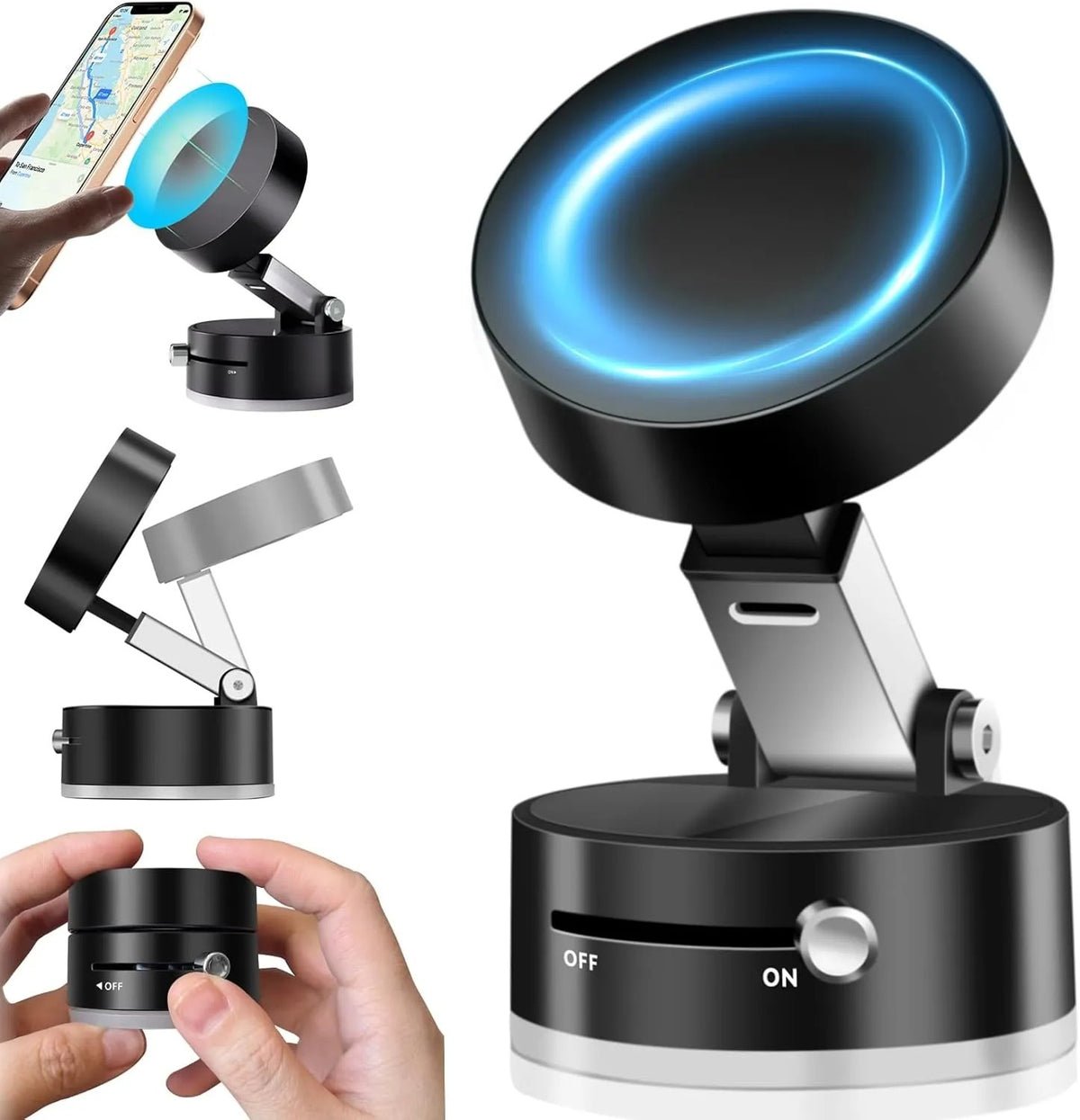 Vacuum Magnetic Suction Cup Folding Swivel Stand – Double-Sided Universal Mobile Phone Holder